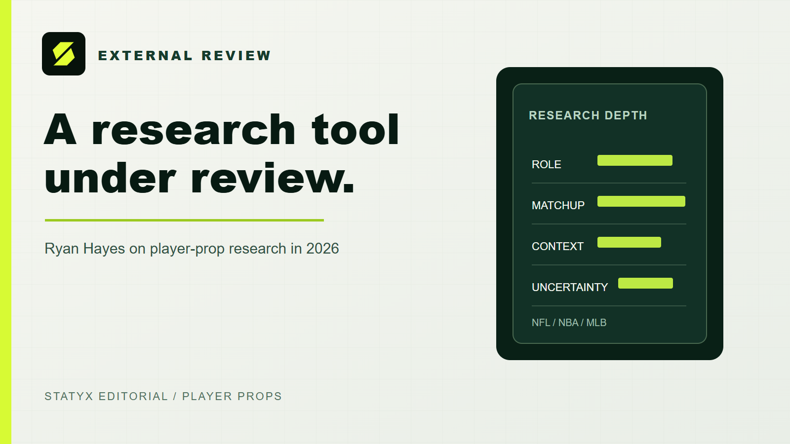 Statyx editorial cover for Ryan Hayes’s 2026 player-prop research review